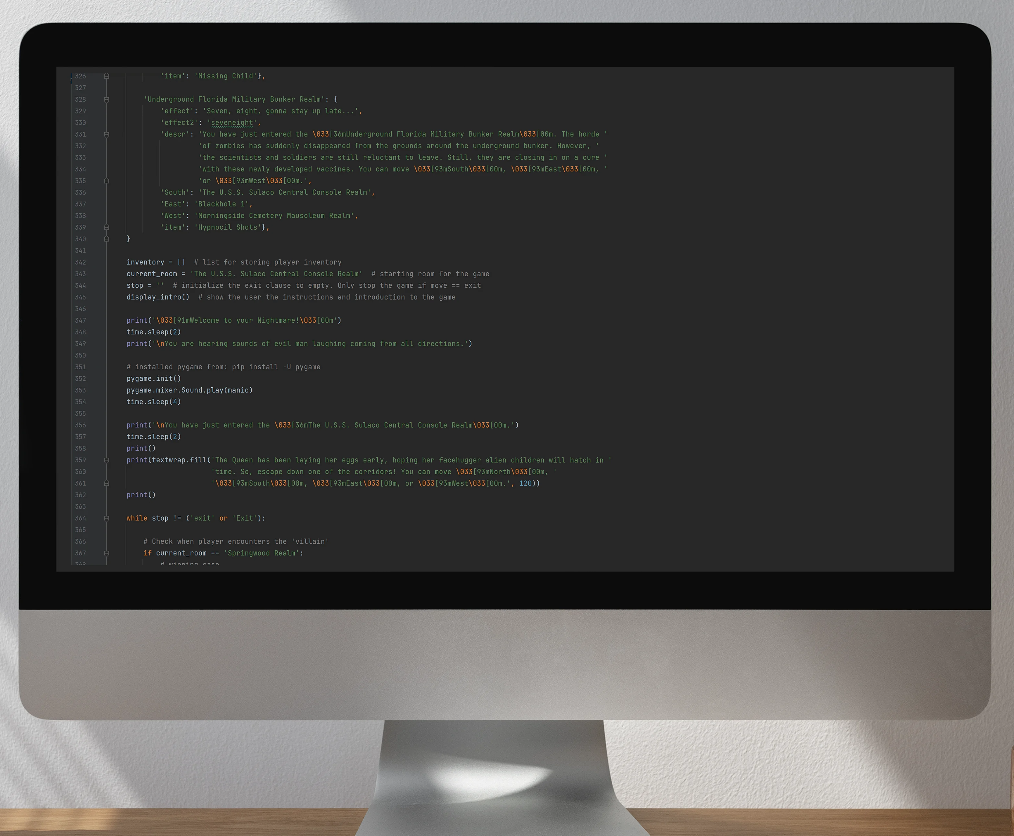 Nightmares Python Text-Based Game code